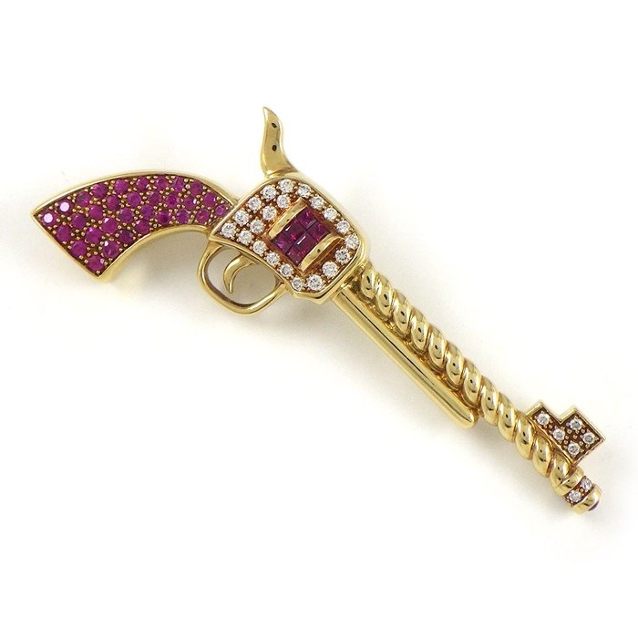 ジュエルスタジオ Jewel Studio ペンダントトップ ピストル 拳銃 モチーフ パヴェ ルビー 計0.60ct ルビー 計0.19ct ダイヤモンド 計0.24ct K18YG 【中古】