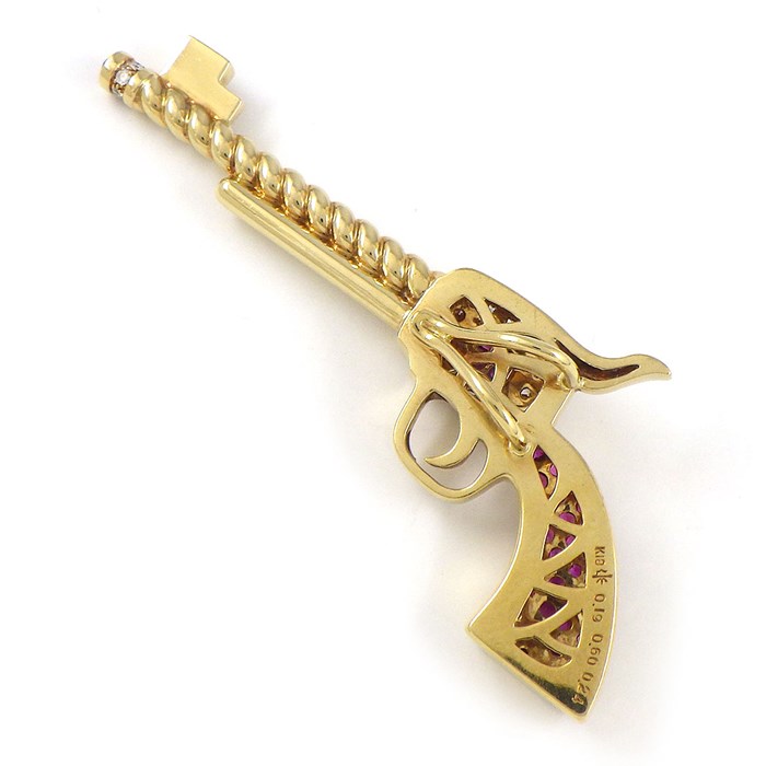 ジュエルスタジオ Jewel Studio ペンダントトップ ピストル 拳銃 モチーフ パヴェ ルビー 計0.60ct ルビー 計0.19ct ダイヤモンド 計0.24ct K18YG 【中古】