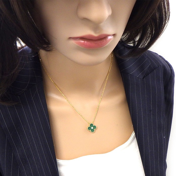 ヴァンクリーフ＆アーペル Van Cleef & Arpels ネックレス ヴィンテージアルハンブラ 2013年 ホリデーコレクション クリスマス限定モデル マラカイト ダイヤモンド K18YG 【中古】