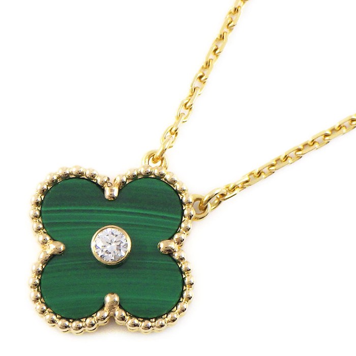 ヴァンクリーフ＆アーペル Van Cleef & Arpels ネックレス ヴィンテージアルハンブラ 2013年 ホリデーコレクション クリスマス限定モデル マラカイト ダイヤモンド K18YG 【中古】