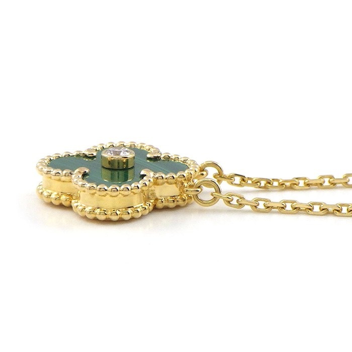 ヴァンクリーフ＆アーペル Van Cleef & Arpels ネックレス ヴィンテージアルハンブラ 2013年 ホリデーコレクション クリスマス限定モデル マラカイト ダイヤモンド K18YG 【中古】