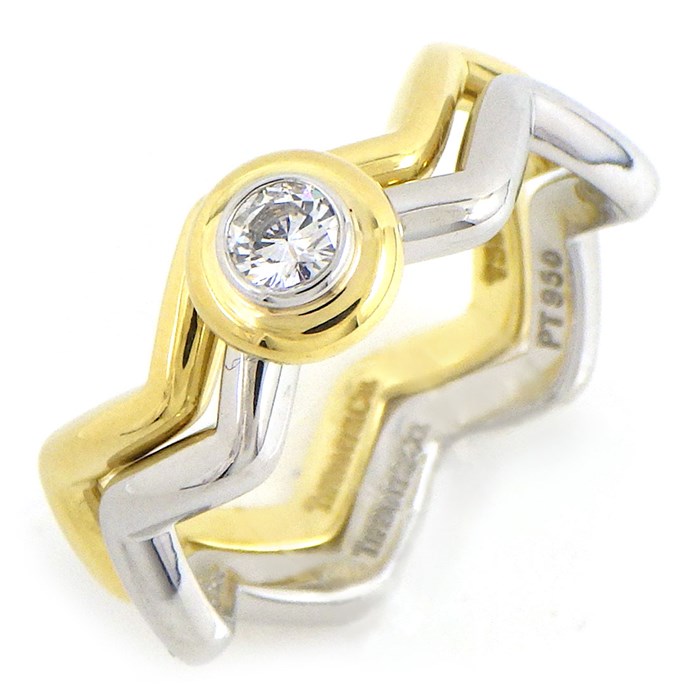 ティファニー Tiffany & Co. リング ジグザグ 2本組 ダブル ロウ バンド 2カラー 1ポイント ダイヤモンド PT950 K18YG K18WG 11.5号 【中古】