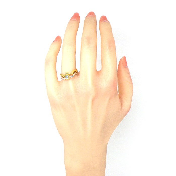 ティファニー Tiffany & Co. リング ジグザグ 2本組 ダブル ロウ バンド 2カラー 1ポイント ダイヤモンド PT950 K18YG K18WG 11.5号 【中古】