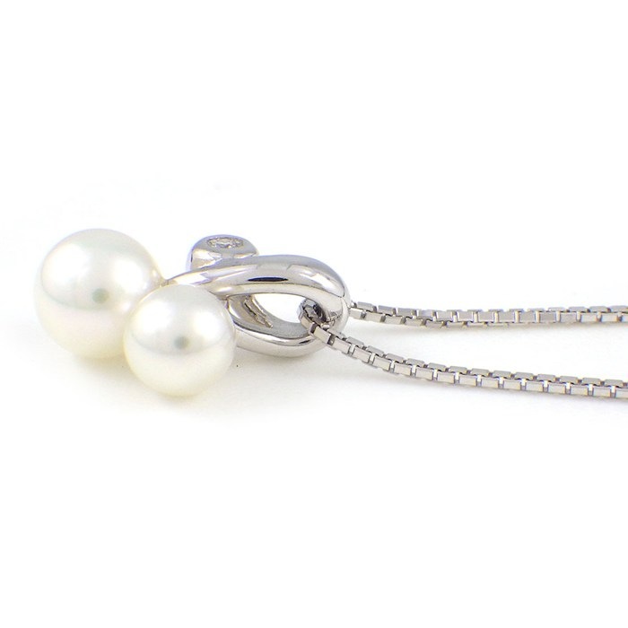 タサキ 田崎真珠 TASAKI ネックレス 2ポイント あこや真珠 4.0/5.0mm珠 1ポイント ダイヤモンド 0.01ct K18WG 【中古】