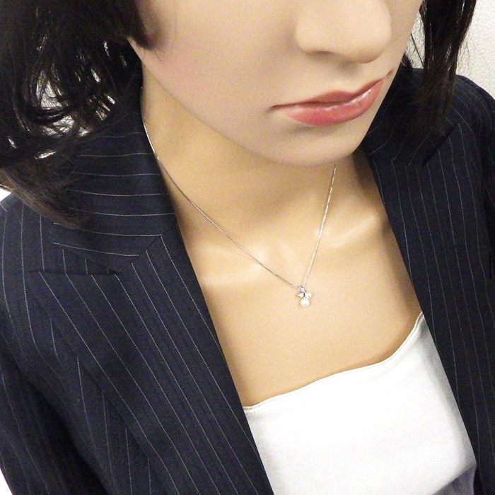 タサキ 田崎真珠 TASAKI ネックレス 2ポイント あこや真珠 4.0/5.0mm珠 1ポイント ダイヤモンド 0.01ct K18WG 【中古】