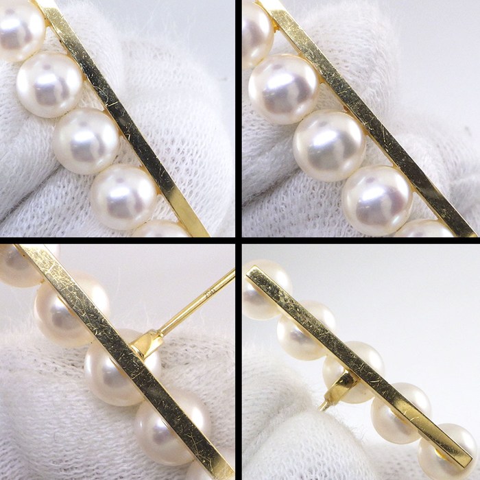 タサキ 田崎真珠 TASAKI ピアス バランス プラス E-3842 バー 5連 あこや真珠 5.5mm珠 K18YG 【箱・保付き】 【中古】