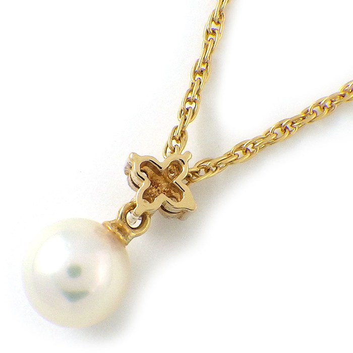 タサキ 田崎真珠 TASAKI ネックレス フラワーモチーフ パール 6.5mm珠 ダイヤモンド 0.05ct K18YG 【中古】