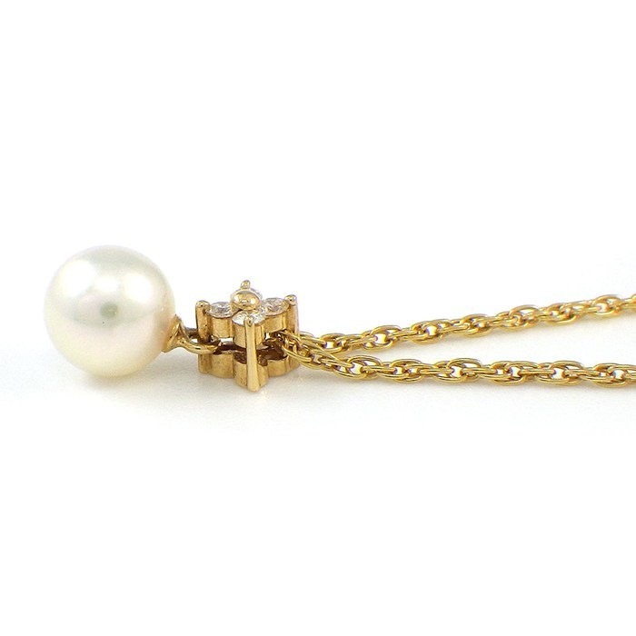 タサキ 田崎真珠 TASAKI ネックレス フラワーモチーフ パール 6.5mm珠 ダイヤモンド 0.05ct K18YG 【中古】
