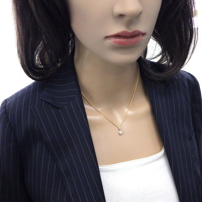 タサキ 田崎真珠 TASAKI ネックレス フラワーモチーフ パール 6.5mm珠 ダイヤモンド 0.05ct K18YG 【中古】