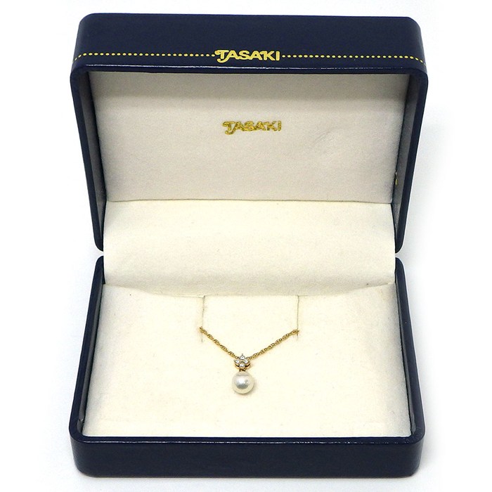 タサキ 田崎真珠 TASAKI ネックレス フラワーモチーフ パール 6.5mm珠 ダイヤモンド 0.05ct K18YG 【中古】