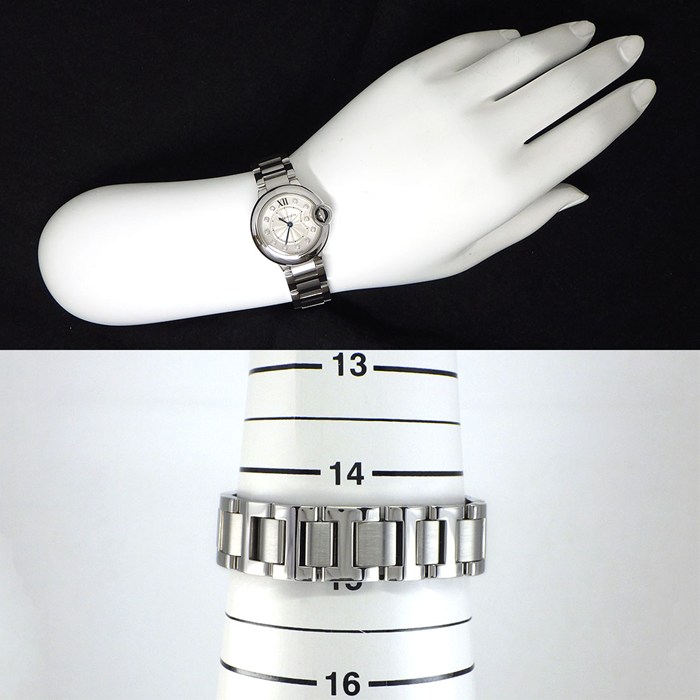 カルティエ Cartier 腕時計 バロンブルー SM WE902073 11ポイント ダイヤインデックス ギョーシェ シルバー文字盤 SS クオーツアナログ 【中古】