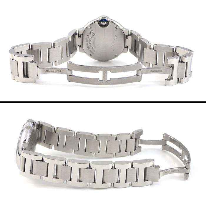 カルティエ Cartier 腕時計 バロンブルー SM WE902073 11ポイント ダイヤインデックス ギョーシェ シルバー文字盤 SS クオーツアナログ 【中古】
