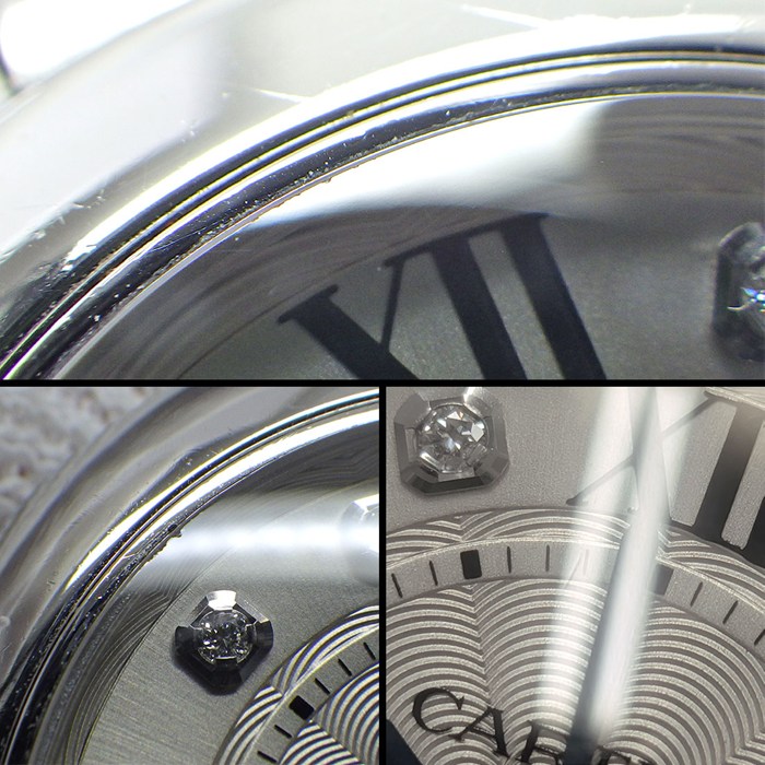 カルティエ Cartier 腕時計 バロンブルー SM WE902073 11ポイント ダイヤインデックス ギョーシェ シルバー文字盤 SS クオーツアナログ 【中古】