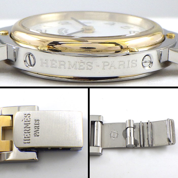 エルメス HERMES 腕時計 クリッパー デイト ホワイト文字盤 Hリンク 旧型ブレス SS GP クオーツアナログ 【中古】