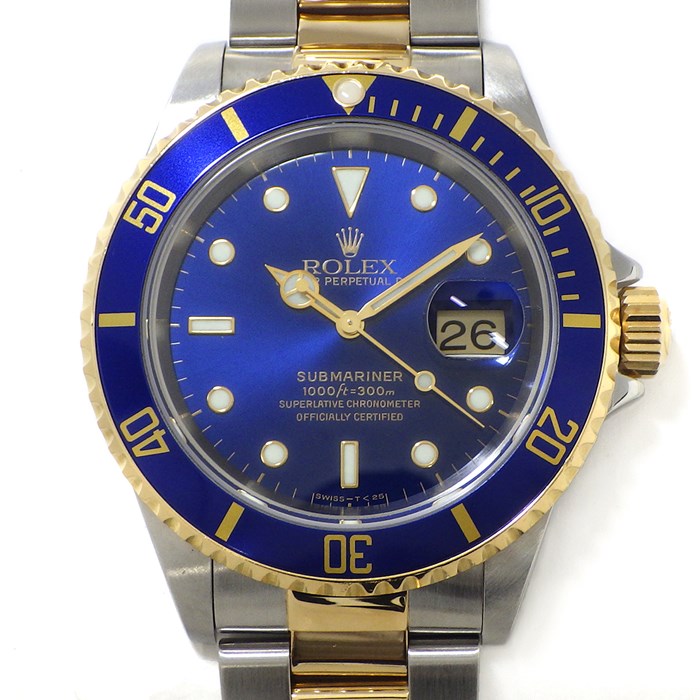 ロレックス Rolex 腕時計 サブマリーナー デイト 16613 U番 1997年製 夜光インデックス 夜光針 回転ベゼル サンレイ ブルー文字盤 K18YG SS 自動巻き 【中古】