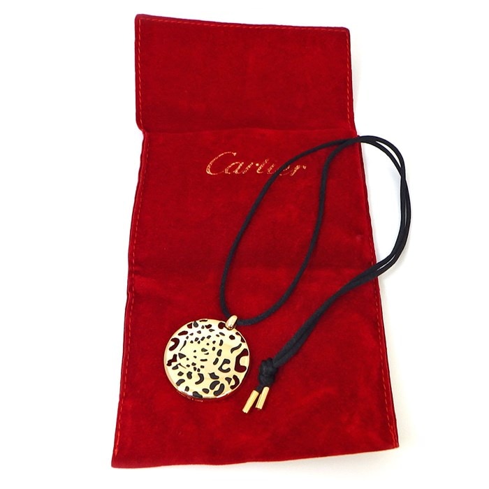 カルティエ Cartier ネックレス パンテール ペラージュ パンサー モチーフ グリーンガーネット K18YG ブラック ラッカー 黒 【中古】