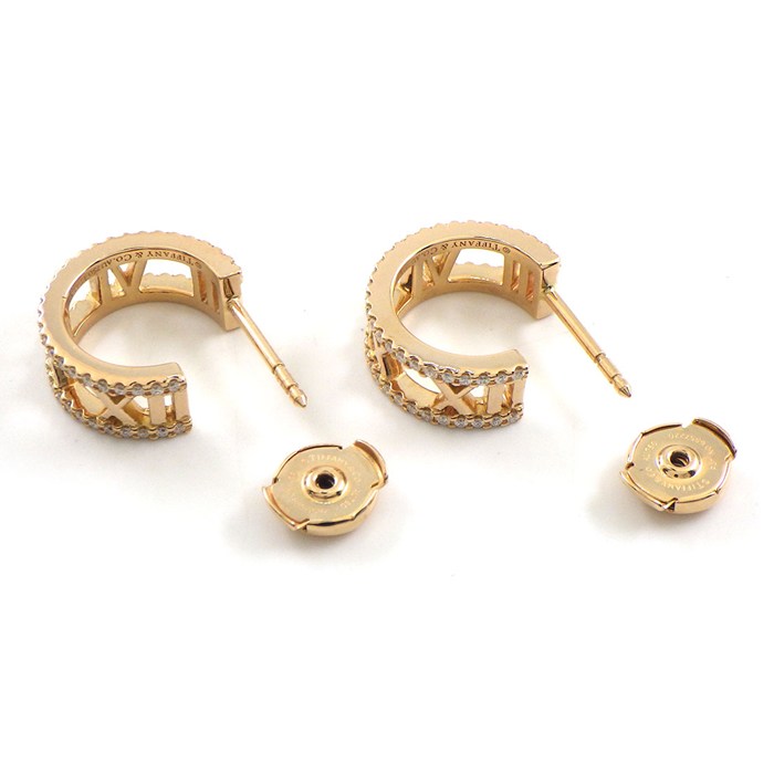 ティファニー Tiffany & Co. ピアス オープンアトラス フープ パヴェ ダイヤモンド K18PG 【中古】