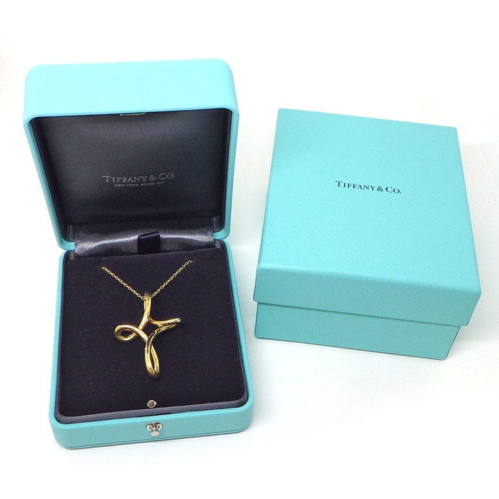 ティファニー Tiffany & Co. ロングネックレス オープン クロス K18YG 【中古】