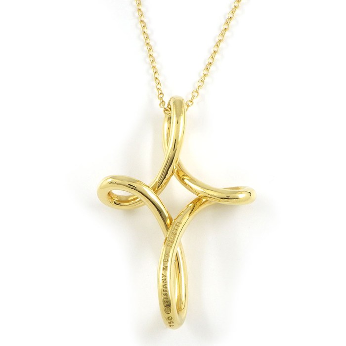 ティファニー Tiffany & Co. ロングネックレス オープン クロス K18YG 【中古】