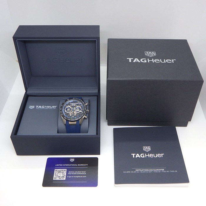 タグ・ホイヤー TAG Heuer 腕時計 カレラ クロノグラフ エクストリームスポーツ CBU2081.FT6274 デイト タキメーター スモールセコンド スケルトン文字盤 チタン ブルーラバーベルト 自動巻き 【箱・保付き】 【中古】