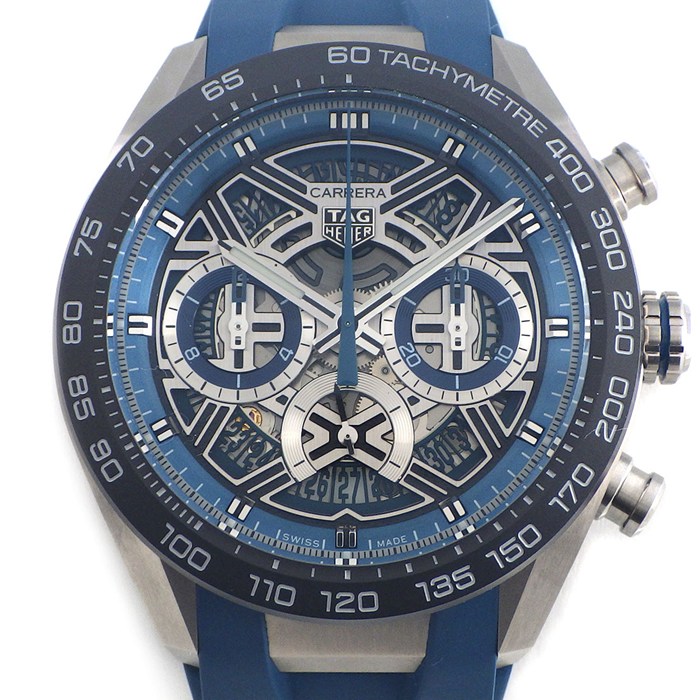 タグ・ホイヤー TAG Heuer 腕時計 カレラ クロノグラフ エクストリームスポーツ CBU2081.FT6274 デイト タキメーター スモールセコンド スケルトン文字盤 チタン ブルーラバーベルト 自動巻き 【箱・保付き】 【中古】