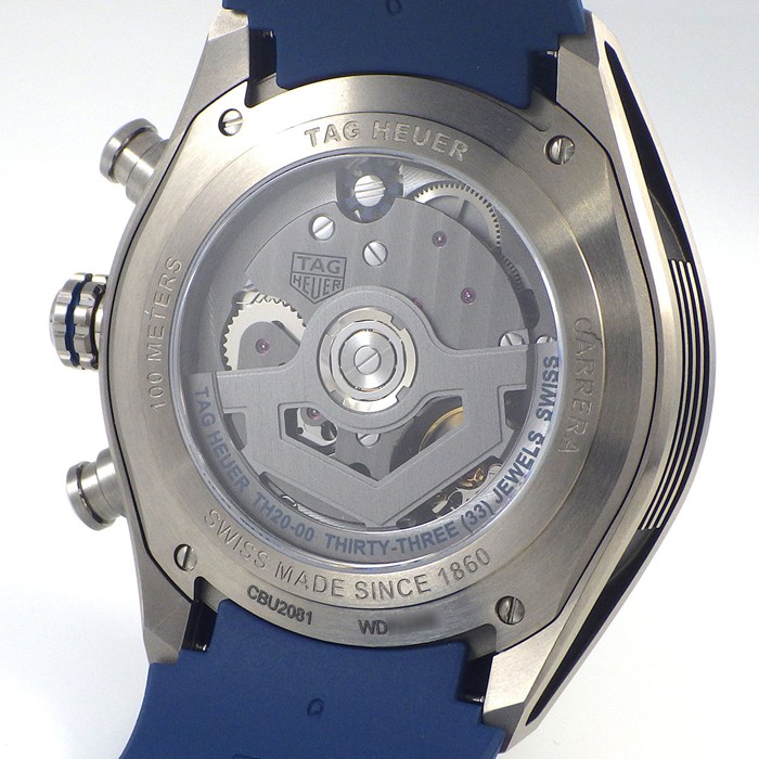 タグ・ホイヤー TAG Heuer 腕時計 カレラ クロノグラフ エクストリームスポーツ CBU2081.FT6274 デイト タキメーター スモールセコンド スケルトン文字盤 チタン ブルーラバーベルト 自動巻き 【箱・保付き】 【中古】