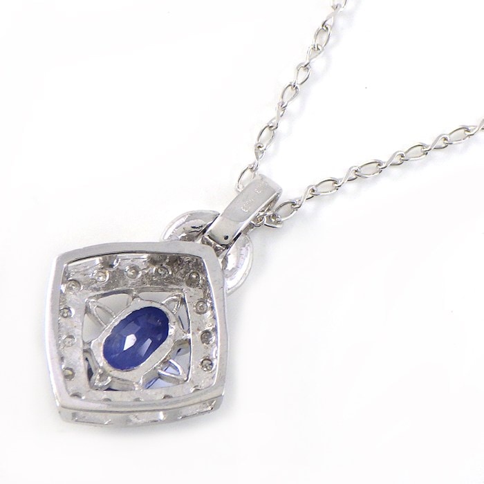 【ブルーサファイア ダイヤモンド】 ネックレス オーバルカット サファイア 計1.24ct ダイヤモンド 計0.08ct K18WG 【中古】
