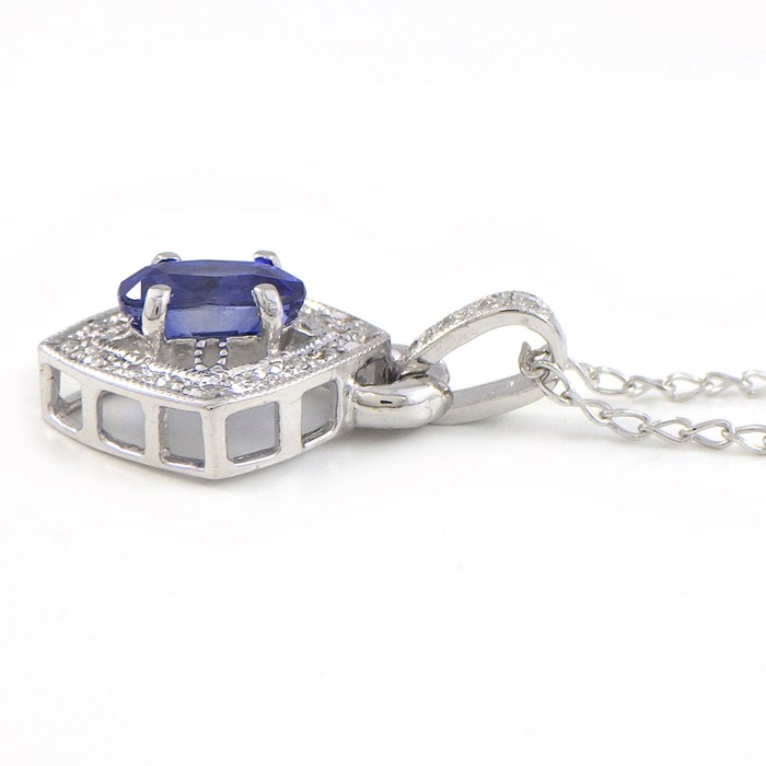 【ブルーサファイア ダイヤモンド】 ネックレス オーバルカット サファイア 計1.24ct ダイヤモンド 計0.08ct K18WG 【中古】