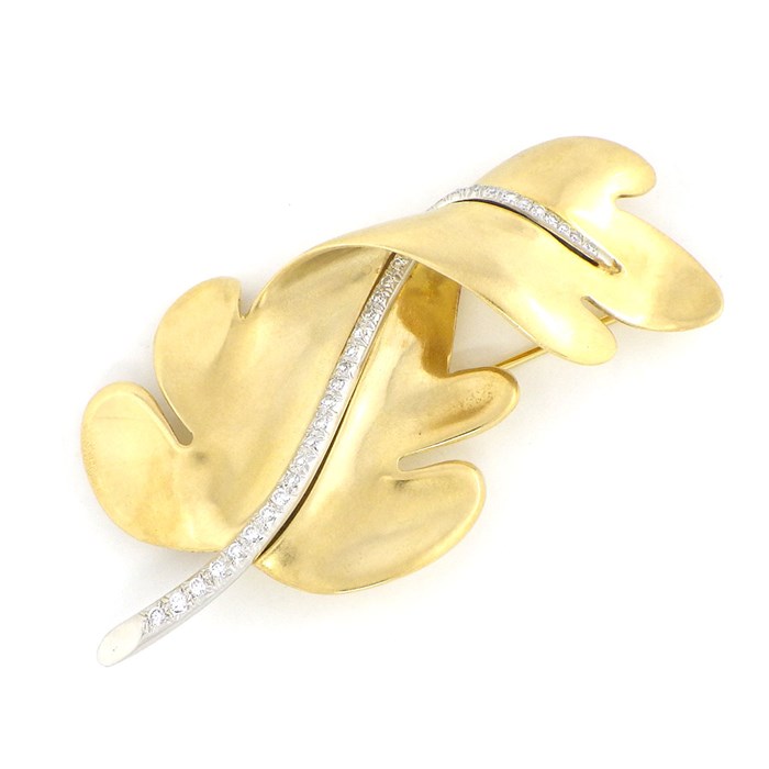 ★最終お値引き品★【ティファニー Tiffany & Co.】ブローチ リーフモチーフ ヴィンテージ レア ダイヤモンド K18YG PLAT