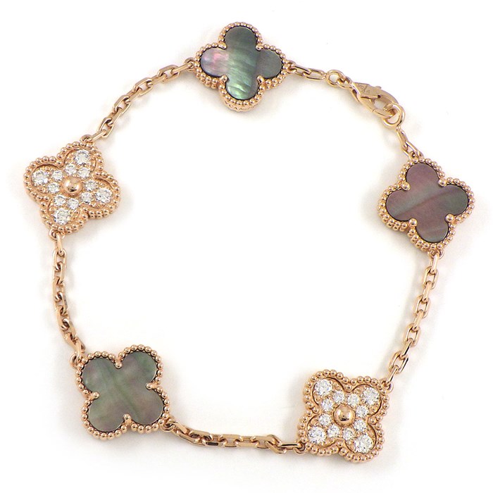 ヴァンクリーフ＆アーペル Van Cleef & Arpels ブレスレット ヴィンテージ アルハンブラ 5モチーフ VCARP2R100 24ポイント ダイヤモンド 計0.96ct グレー シェル K18PG 【箱・保付き】 【中古】