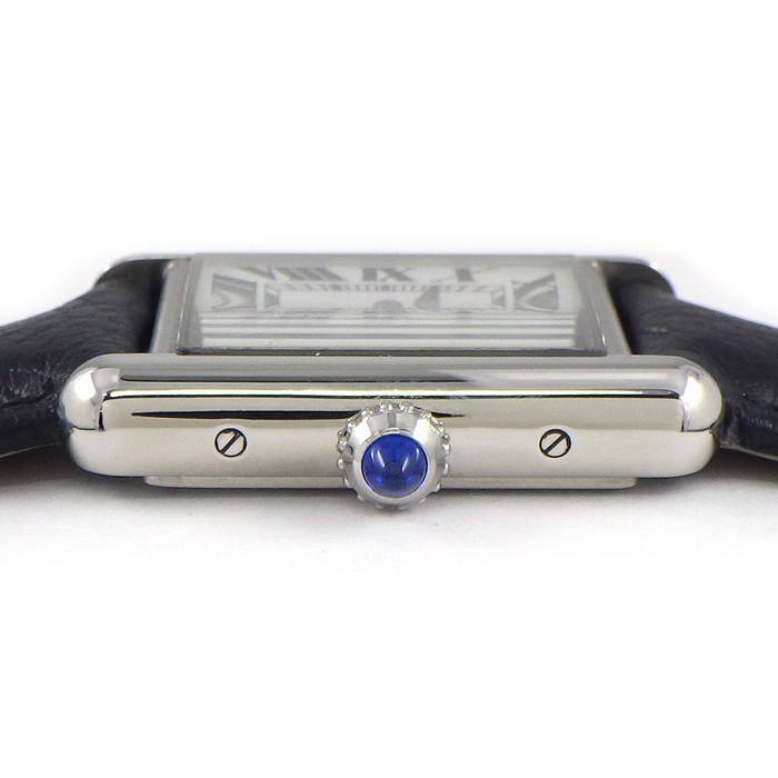 カルティエ Cartier 腕時計 タンクマスト WSTA0042 レクタンギュラー シルバー文字盤 ローマンインデックス ブラック 革ベルト SS クオーツアナログ 【中古】
