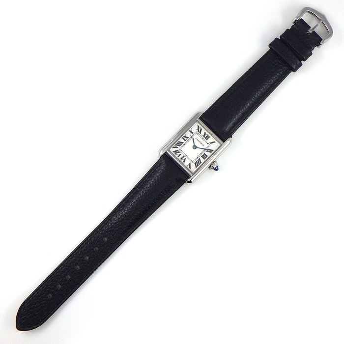 カルティエ Cartier 腕時計 タンクマスト WSTA0042 レクタンギュラー シルバー文字盤 ローマンインデックス ブラック 革ベルト SS クオーツアナログ 【中古】