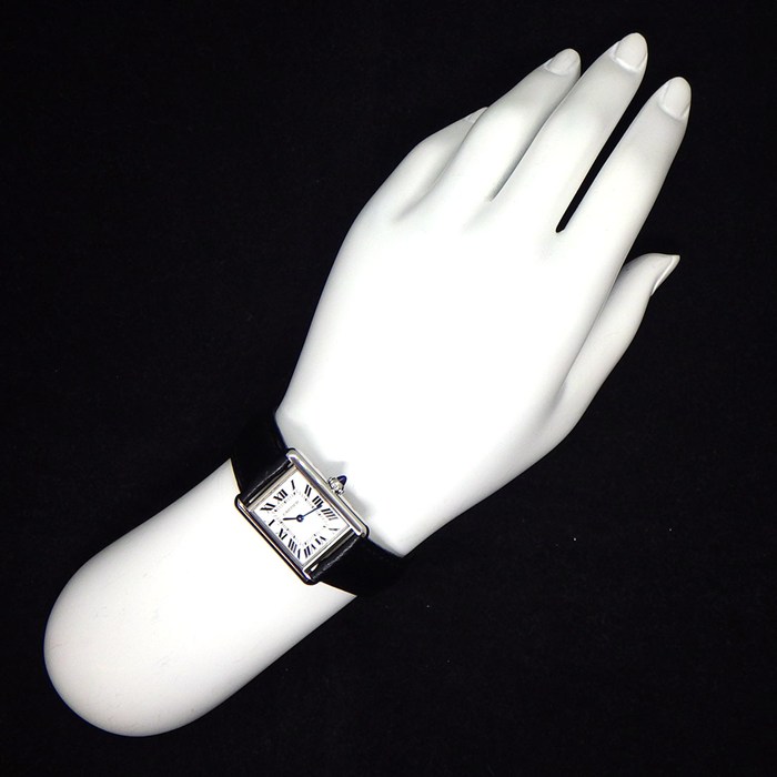 カルティエ Cartier 腕時計 タンクマスト WSTA0042 レクタンギュラー シルバー文字盤 ローマンインデックス ブラック 革ベルト SS クオーツアナログ 【中古】