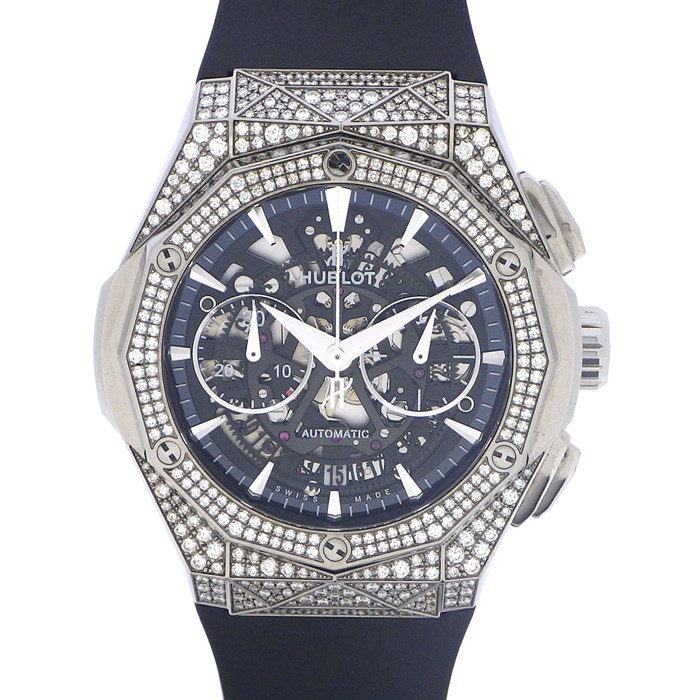 ウブロ Hublot 腕時計 アエロフュージョン オーリンスキー 525.NX.0170.RX.1704.ORL18 クロノグラフ スケルトン / ブラック文字盤 ダイヤベゼル チタン ブラック 黒 ラバー 自動巻き 【中古】