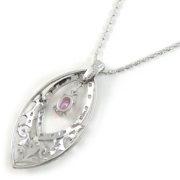 【オーバルピンクサファイア ダイヤモンド】 ネックレス 1ポイント オーバル ピンク サファイア 0.62ct ダイヤモンド 計0.20ct K18WG 【中古】
