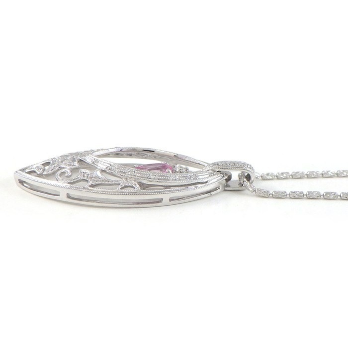 【オーバルピンクサファイア ダイヤモンド】 ネックレス 1ポイント オーバル ピンク サファイア 0.62ct ダイヤモンド 計0.20ct K18WG 【中古】