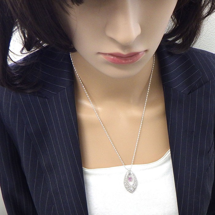 【オーバルピンクサファイア ダイヤモンド】 ネックレス 1ポイント オーバル ピンク サファイア 0.62ct ダイヤモンド 計0.20ct K18WG 【中古】