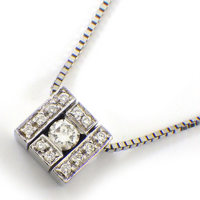 ダミアーニ DAMIANI ネックレス ベルエポック スクエア ベネチアンチェーン パヴェ ダイヤモンド K18WG 【中古】