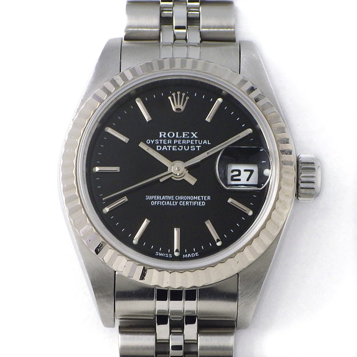 ロレックス Rolex 腕時計 デイトジャスト 79174 フルーテッドベゼル ブラック文字盤 ジュビリーブレス SS K18WG 自動巻き 【中古】