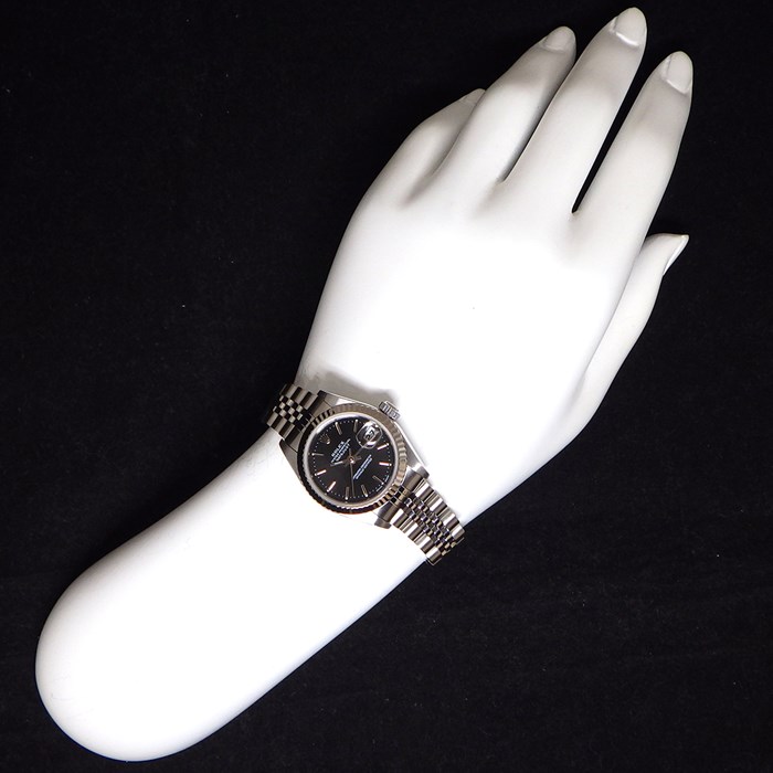 ロレックス Rolex 腕時計 デイトジャスト 79174 フルーテッドベゼル ブラック文字盤 ジュビリーブレス SS K18WG 自動巻き 【中古】