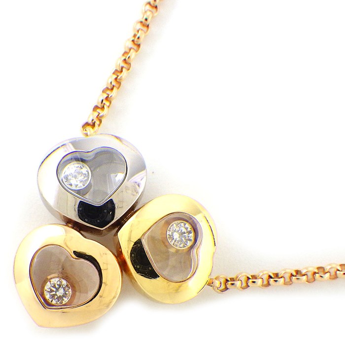 ショパール Chopard ネックレス ハッピーダイヤモンド 3モチーフ ハート ムービング ダイヤモンド K18PG K18WG K18YG 【中古】