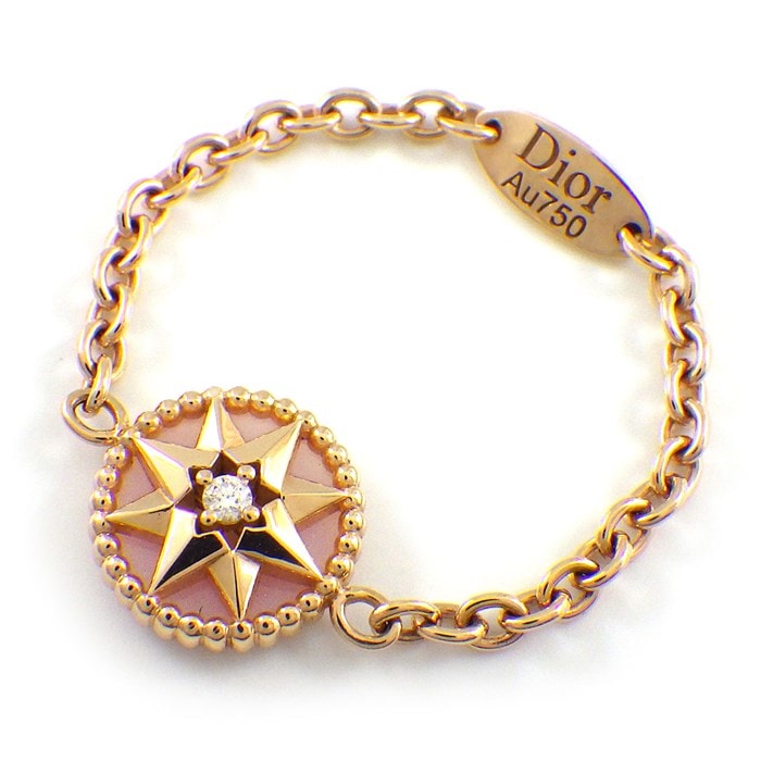 クリスチャンディオール Christian Dior リング ローズデヴァン ラウンド サークル スター ピンク オパール 1ポイント ダイヤモンド K18PG 9号 / #49 【中古】