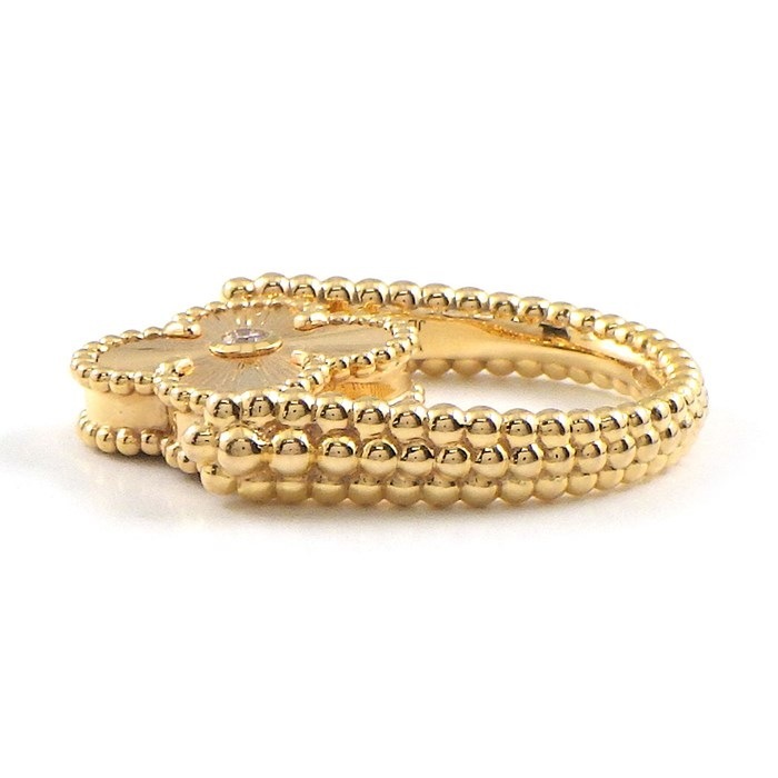ヴァンクリーフ＆アーペル Van Cleef & Arpels リング ヴィンテージ アルハンブラ リバーシブル ギョーシェ VCARP7U500 カーネリアン 1ポイント ダイヤモンド 0.04ct K18PG 11号 / #49 【中古】