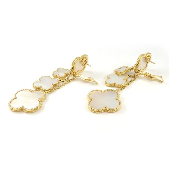 ヴァンクリーフ＆アーペル Van Cleef & Arpels ピアス マジックアルハンブラ 4モチーフ VCARD78900 スウィング ドロップ ホワイト シェル K18YG 【中古】