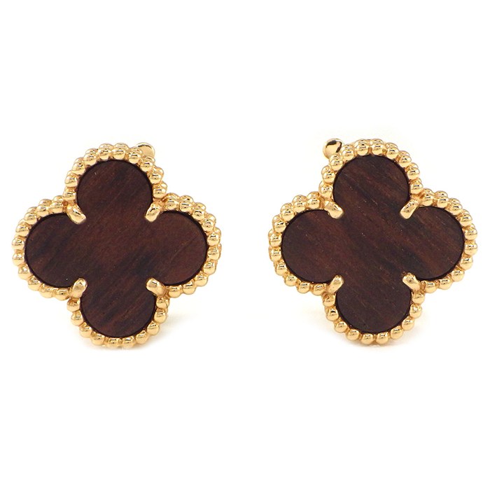 ヴァンクリーフ＆アーペル Van Cleef & Arpels ピアス ヴィンテージアルハンブラ レターウッド K18PG 【中古】