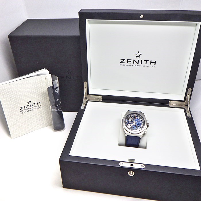 ゼニス ZENITH 腕時計 デファイ エル・プリメロ 21 95.9002.9004/78.R584 クロノグラフ スモールセコンド 裏スケ ブルー/ブラック/スケルトン文字盤 チタン ブルー アリゲーター レザー/ブラック ラバー ベルト 青 黒 自動巻き 【中古】