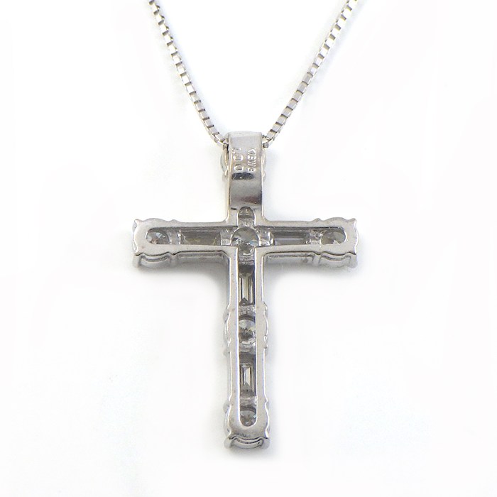 【ダイヤモンド】 ネックレス ラウンドブリリアントカット バゲットカット ダイヤモンド 計1ct K18WG 【中古】