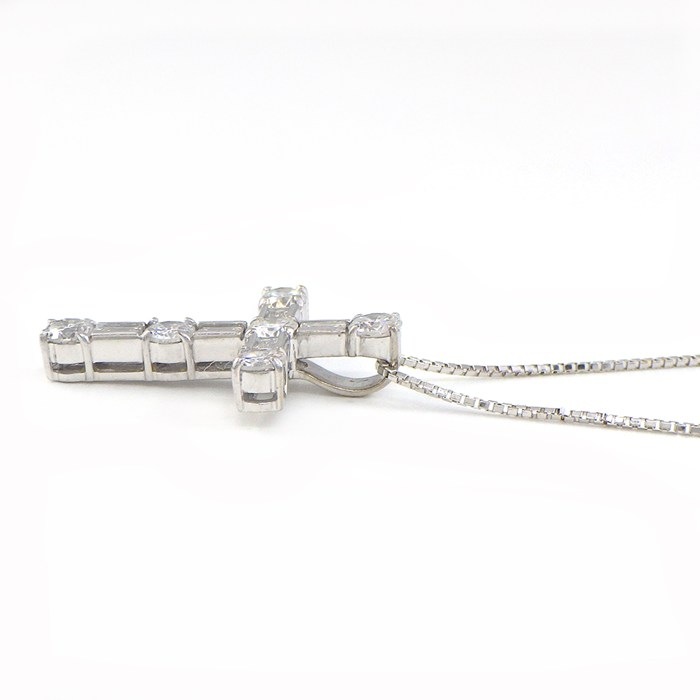 【ダイヤモンド】 ネックレス ラウンドブリリアントカット バゲットカット ダイヤモンド 計1ct K18WG 【中古】