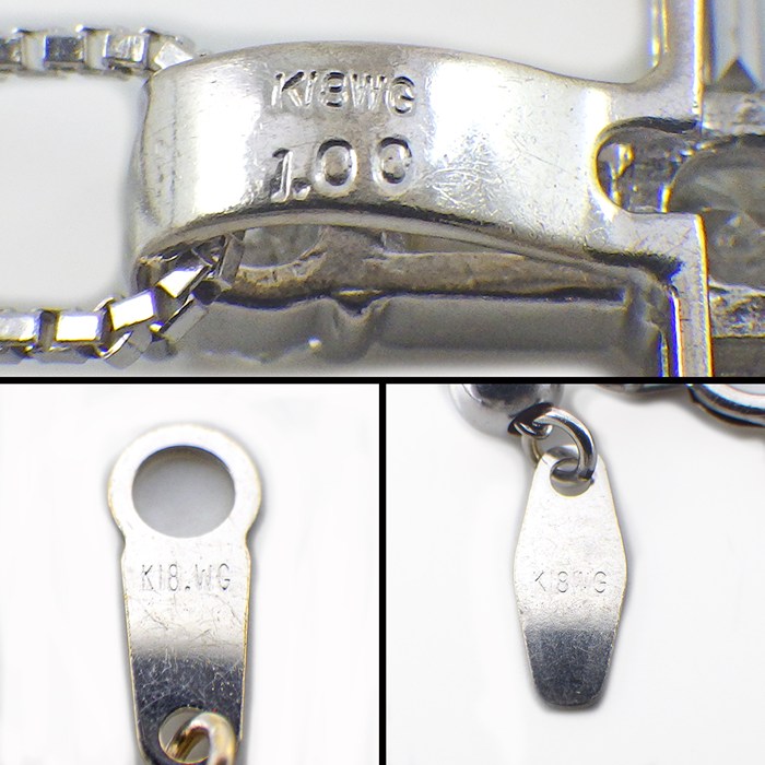 【ダイヤモンド】 ネックレス ラウンドブリリアントカット バゲットカット ダイヤモンド 計1ct K18WG 【中古】