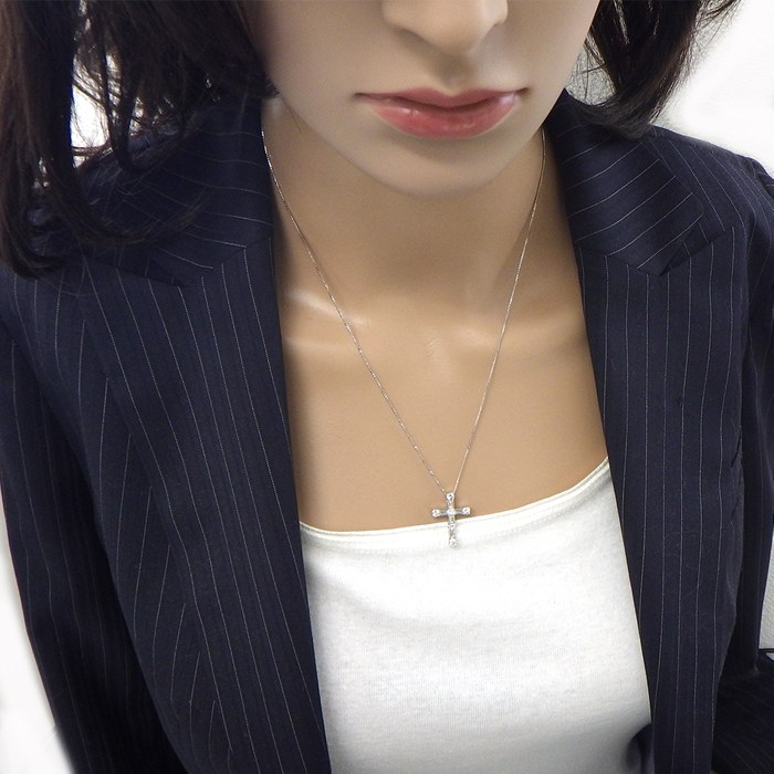 【ダイヤモンド】 ネックレス ラウンドブリリアントカット バゲットカット ダイヤモンド 計1ct K18WG 【中古】